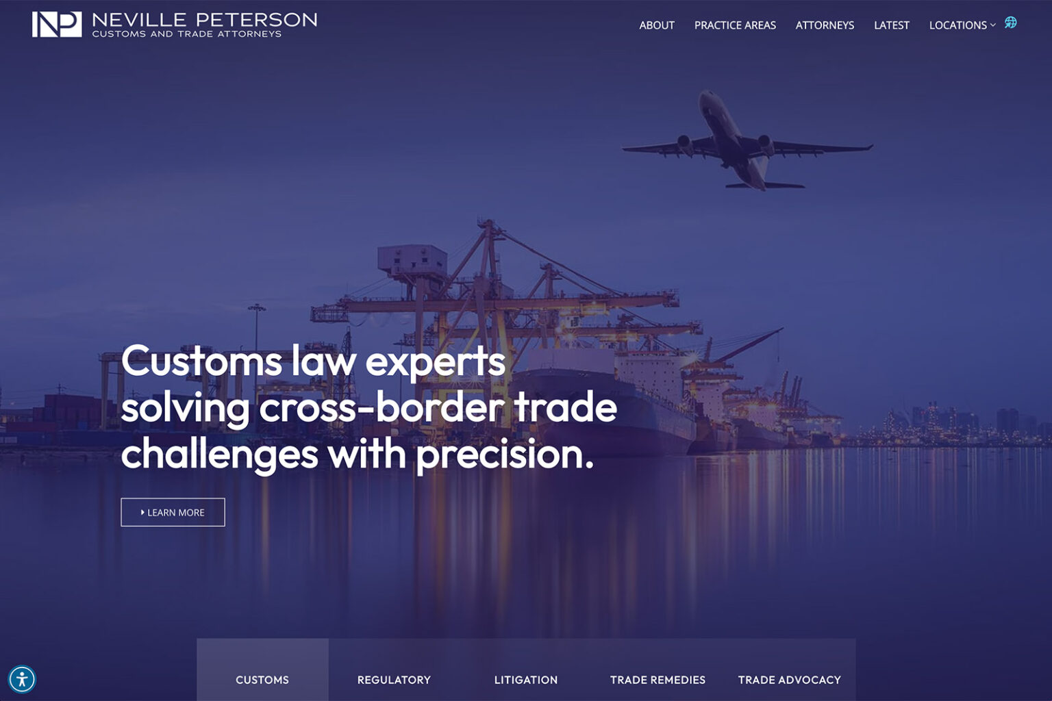 Neville Peterson law firm website, home page, designed by Dan Gilroy Design