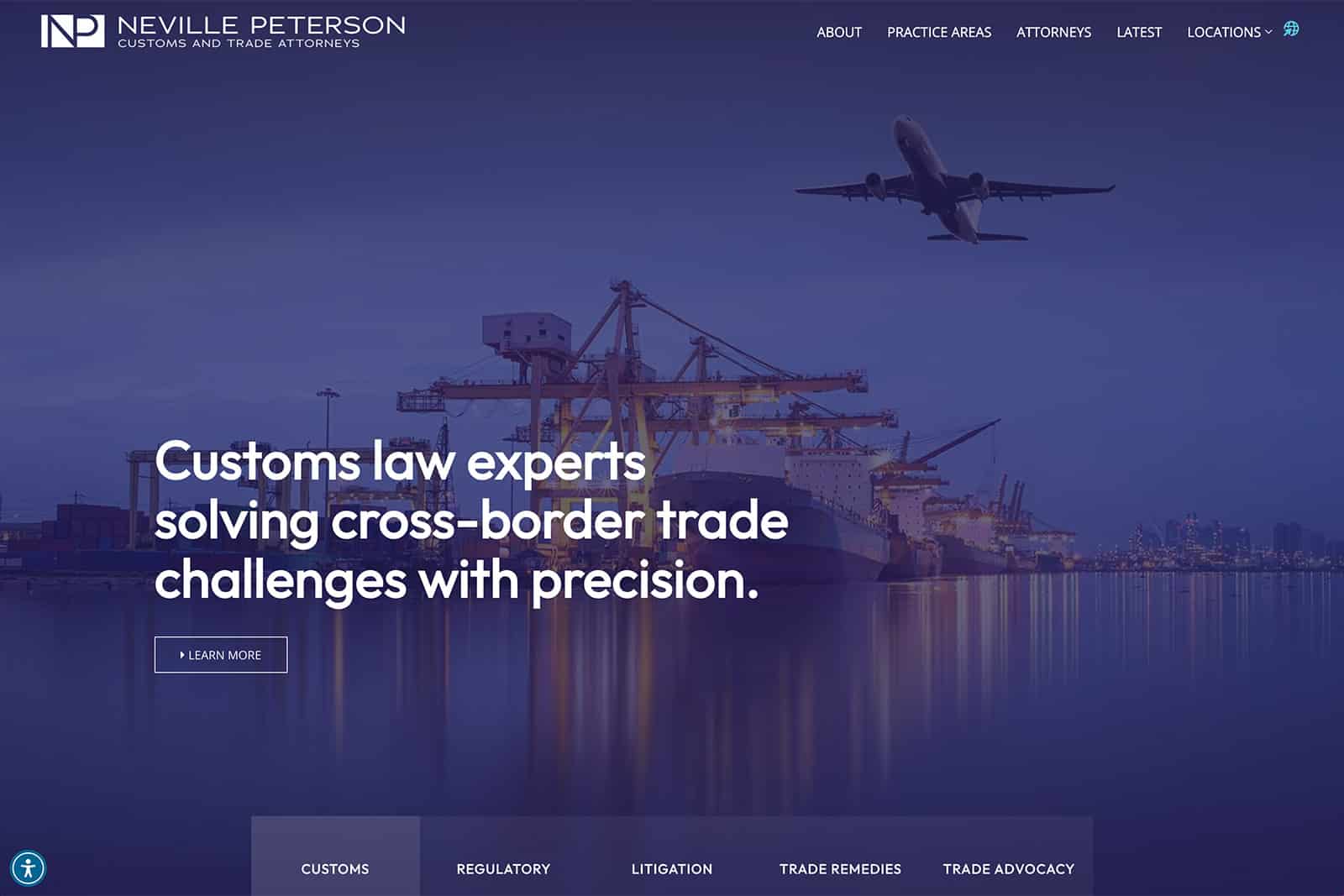 Screenshot of Neville Peterson Law Firm Website Design - Home Page