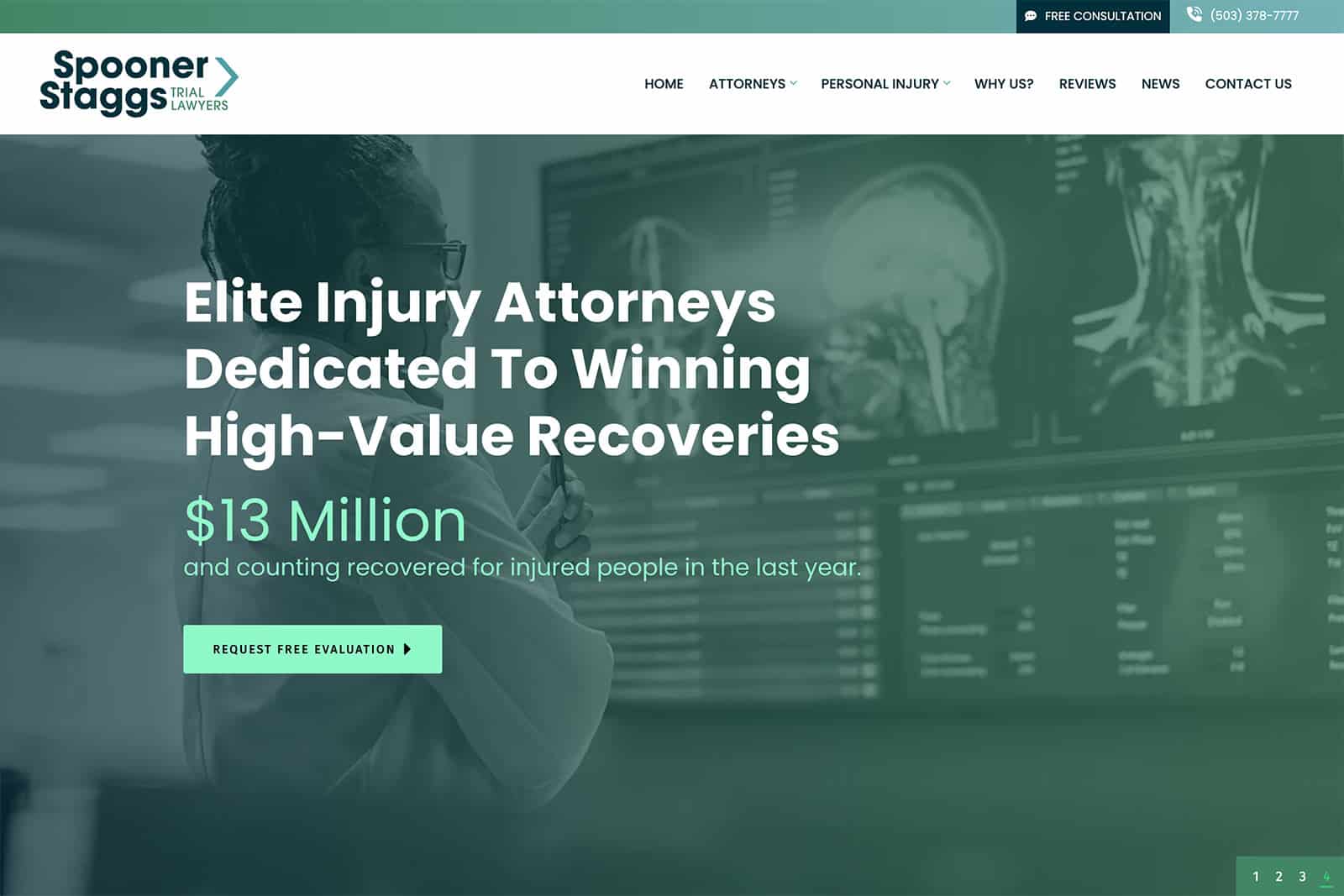 Screenshot of Spooner Staggs Website - Example of Personal Injury Law Firm Website Design - Home Page