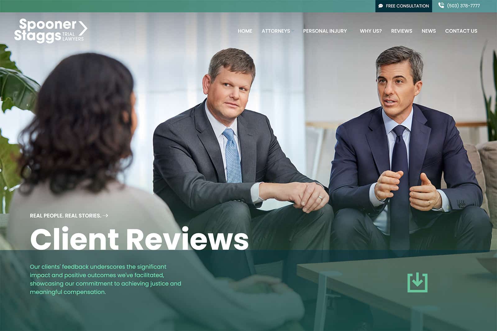 Screenshot of Spooner Staggs Website - Example of Personal Injury Law Firm Website Design - Why Us Page