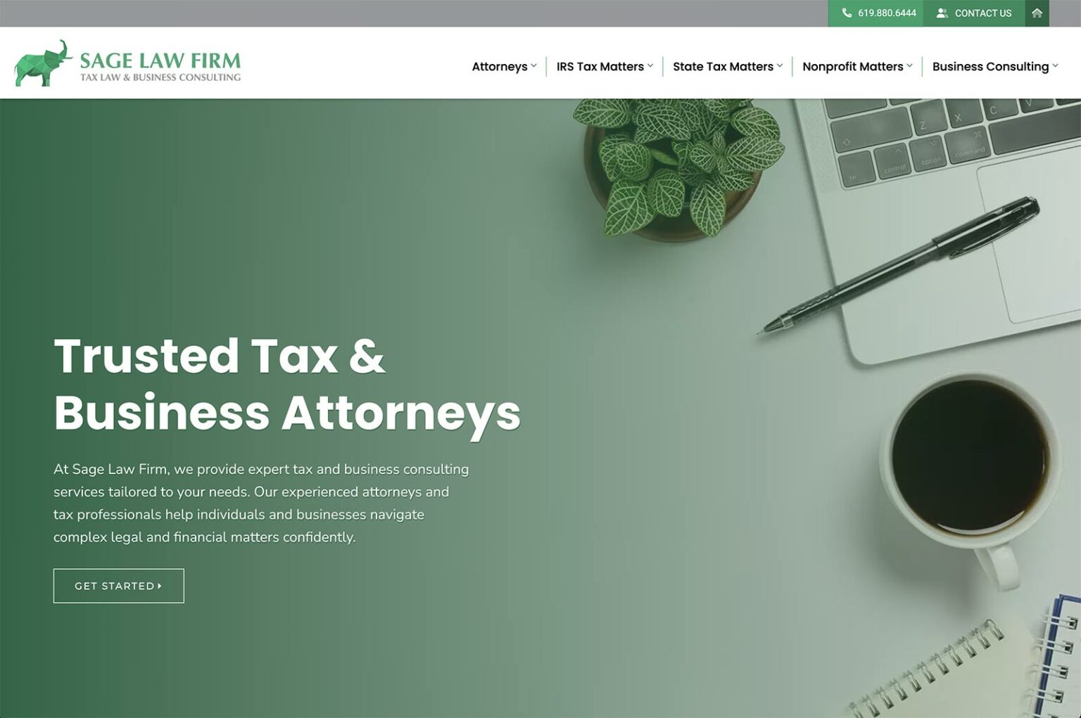 Sage Law Firm law firm website, home page, designed by Dan Gilroy Design