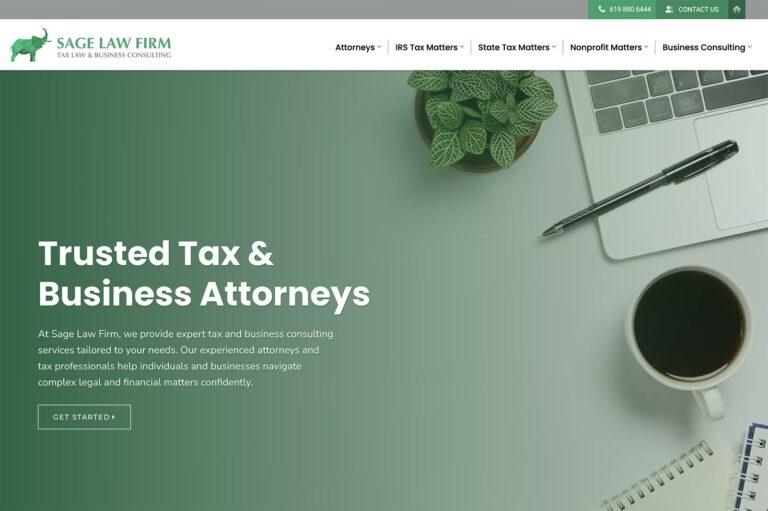 Sage Law Firm law firm website, home page, designed by Dan Gilroy Design