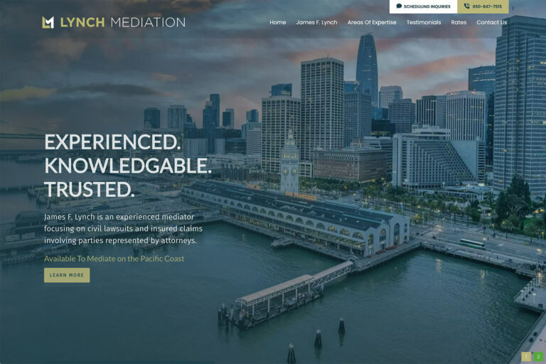 Lynch Mediation mediation practice website, homepage above the fold, designed by Dan Gilroy Design
