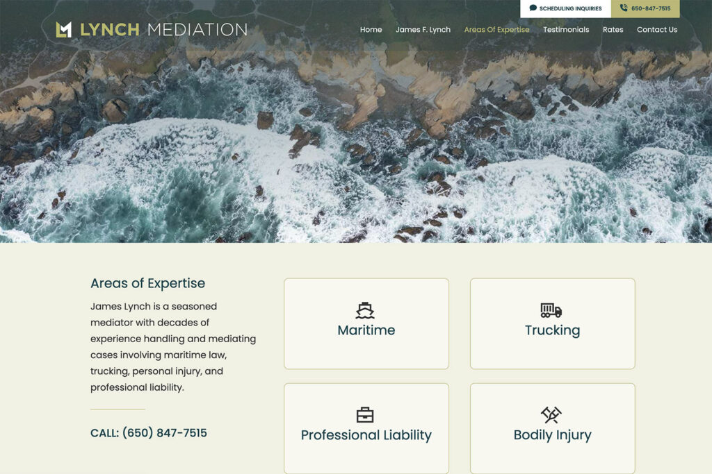 Lynch Mediation mediation practice website, site design view 3, designed by Dan Gilroy Design