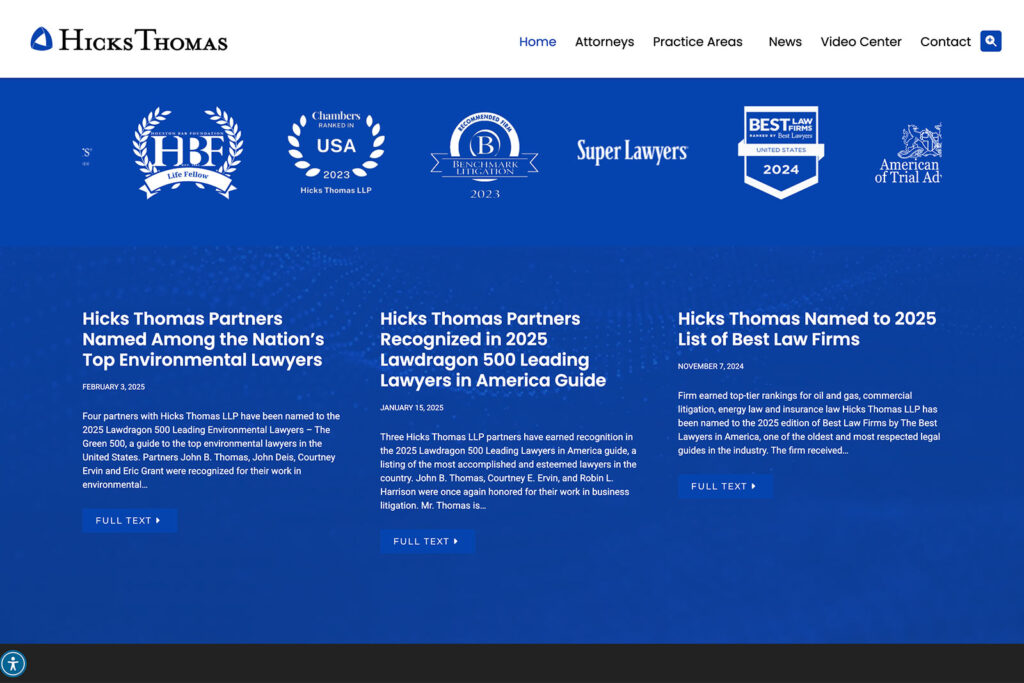 Hicks Thomas LLP law firm website, site design view 4, designed by Dan Gilroy Design