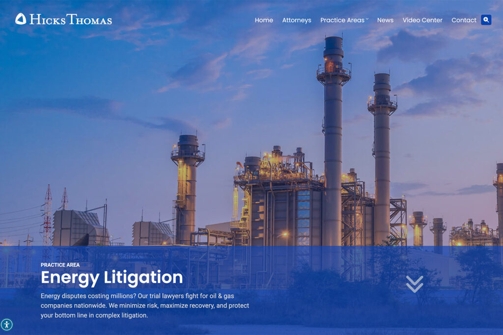 Hicks Thomas LLP law firm website, site design view 2, designed by Dan Gilroy Design