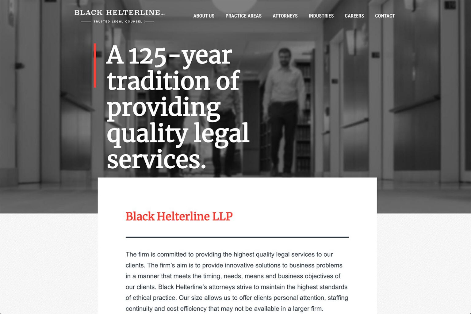 Black Helterline law firm website, homepage above the fold (2025), designed by Dan Gilroy Design