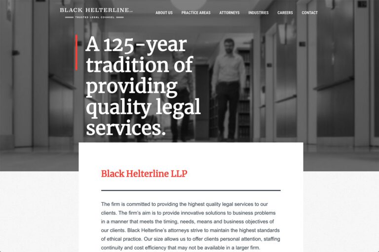 Black Helterline law firm website, homepage above the fold (2025), designed by Dan Gilroy Design