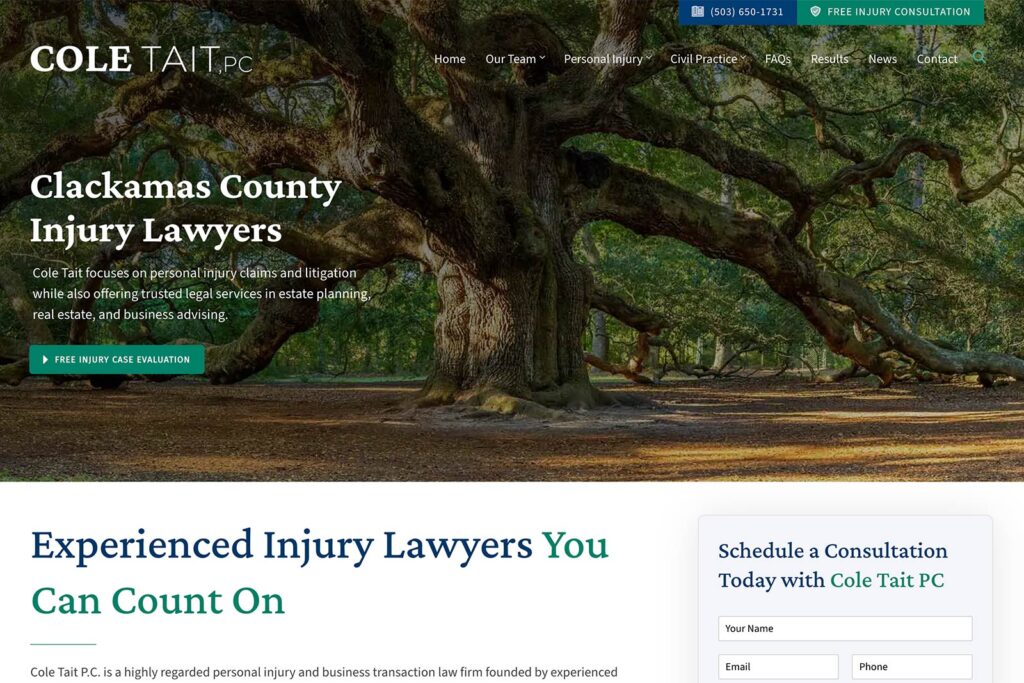 Cole Tait, PC law firm website, homepage above the fold, designed by Dan Gilroy Design