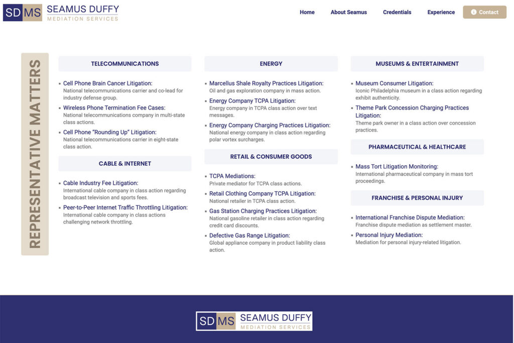 Seamus Duffy Mediation mediation practice website, site design view 3, designed by Dan Gilroy Design