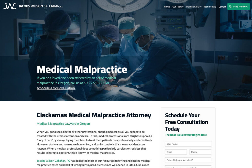 Jacobs Wilson Callahan law firm website, site design view 2, designed by Dan Gilroy Design