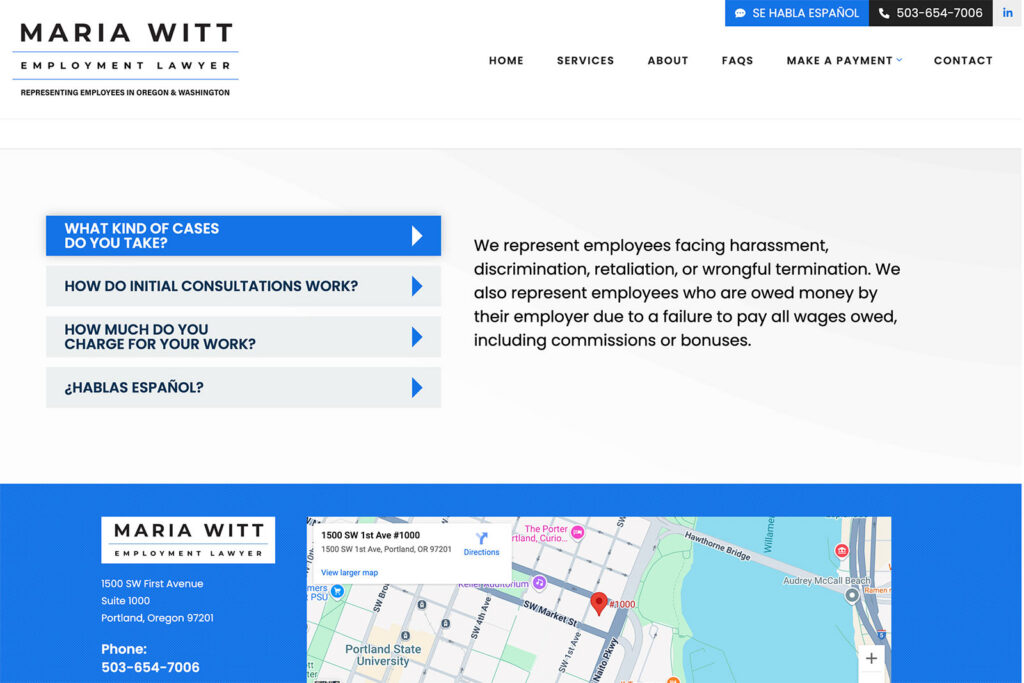 Maria Witt law firm website, site design view 3, designed by Dan Gilroy Design