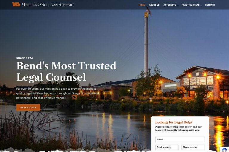 Merrill O’Sullivan & Stewart law firm website, homepage above the fold, designed by Dan Gilroy Design