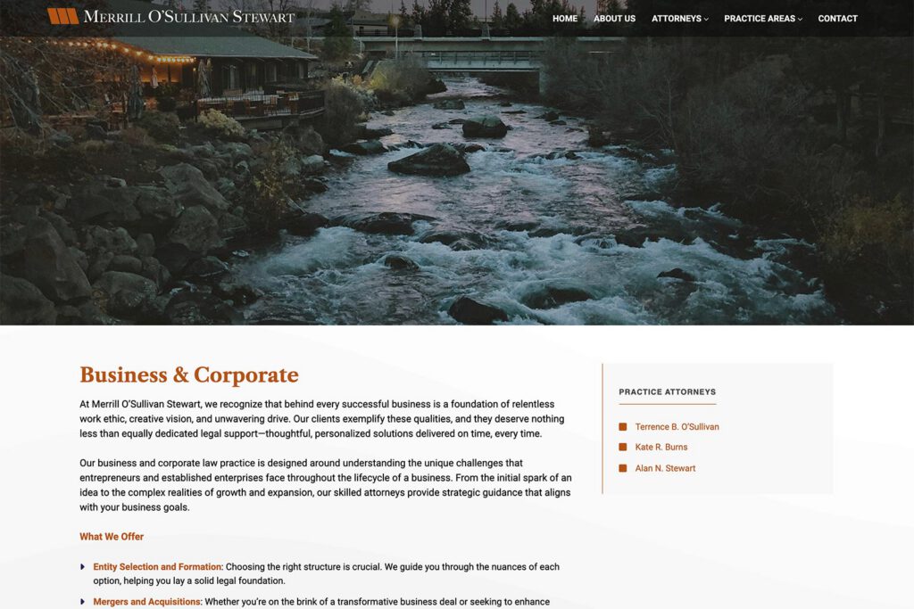 Merrill O’Sullivan & Stewart law firm website, site design view 3, designed by Dan Gilroy Design