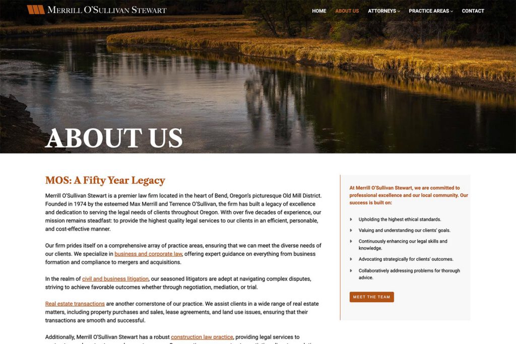 Merrill O’Sullivan & Stewart law firm website, site design view 2, designed by Dan Gilroy Design