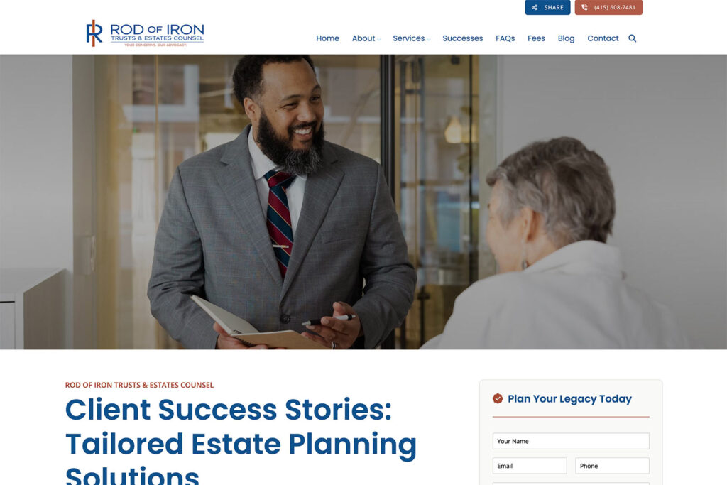 Rod of Iron Trusts & Estates Counsel law firm website, site design view 3, designed by Dan Gilroy Design