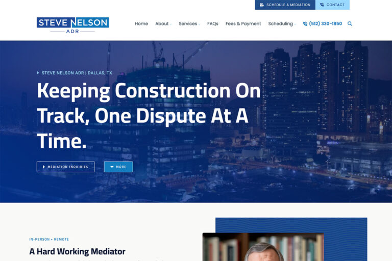 Steve Nelson ADR mediation practice website, homepage above the fold, designed by Dan Gilroy Design