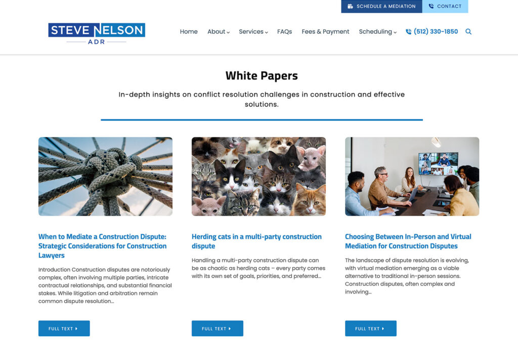 Steve Nelson ADR mediation practice website, site design view 3, designed by Dan Gilroy Design