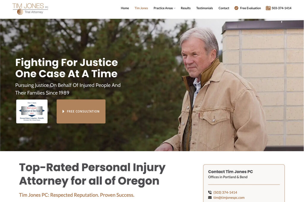 Tim Jones PC law firm website, site design view 3, designed by Dan Gilroy Design