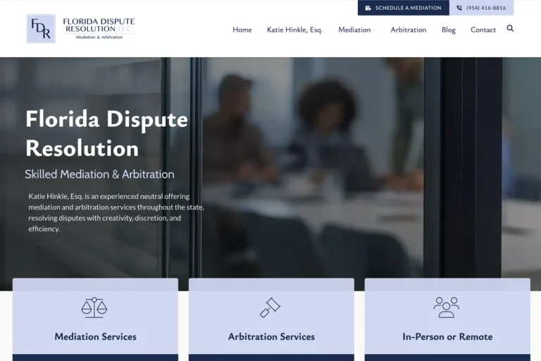 Florida Dispute Resolution mediation practice website, homepage above the fold, designed by Dan Gilroy Design