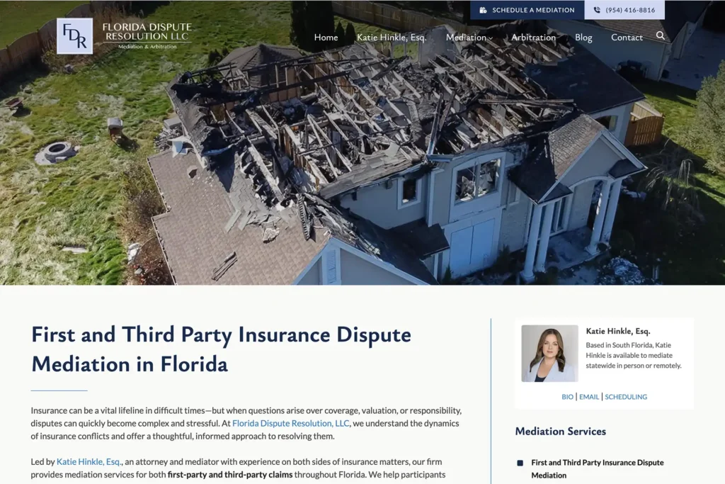 Florida Dispute Resolution mediation practice website, site design view 3, designed by Dan Gilroy Design