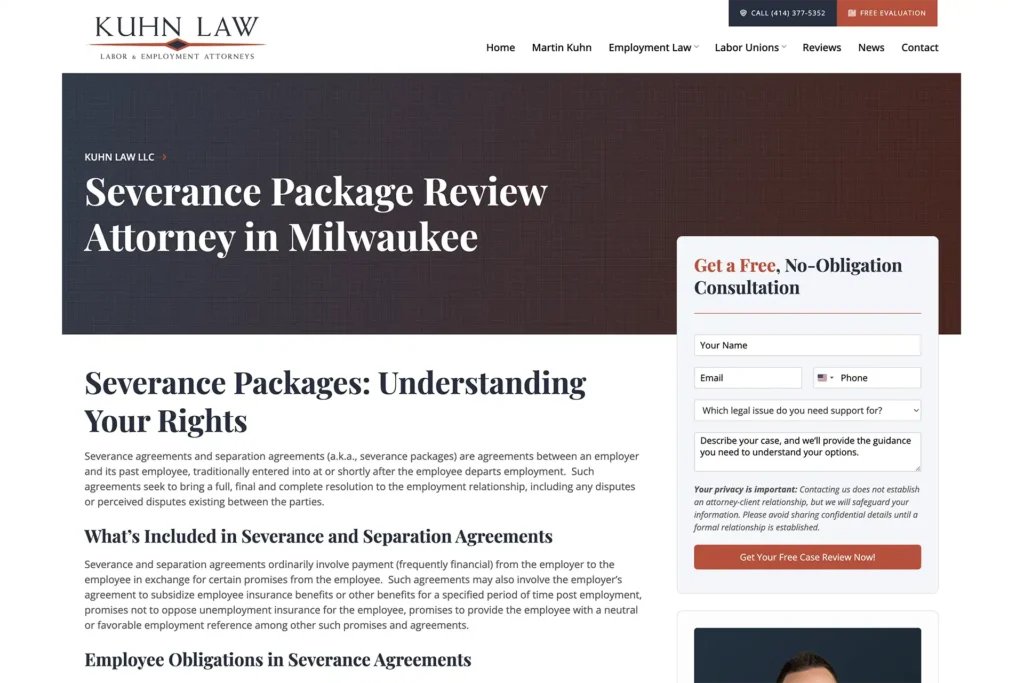 Kuhn Law law firm website, screenshot of kuhn law., designed by Dan Gilroy Design