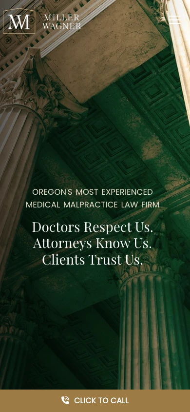 Miller & Wagner LLP law firm website, mobile homepage above the fold, designed by Dan Gilroy Design