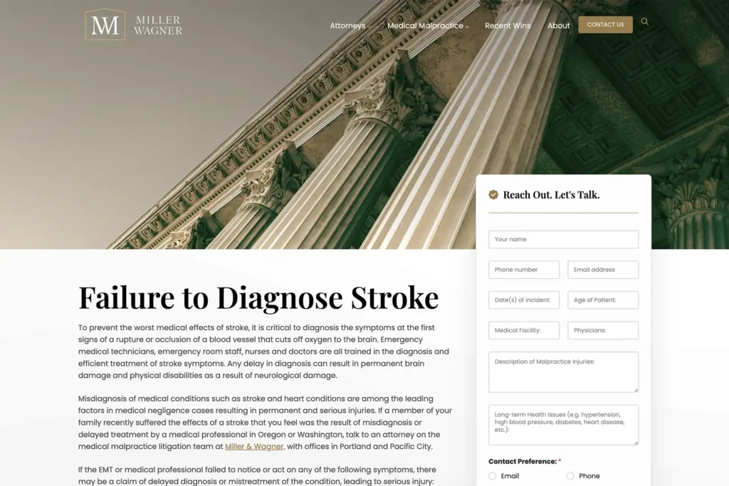 Miller & Wagner LLP law firm website, site design view 2, designed by Dan Gilroy Design