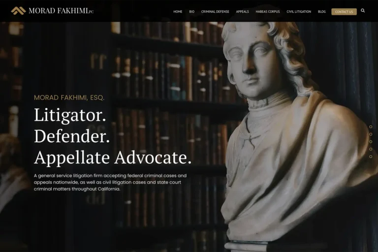 Morad Fakhimi, PC law firm website, homepage above the fold, designed by Dan Gilroy Design