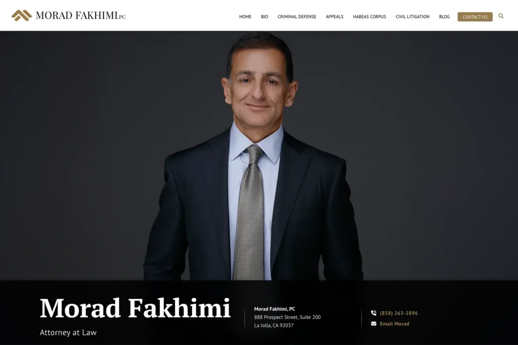Morad Fakhimi, PC law firm website, site design view 2, designed by Dan Gilroy Design