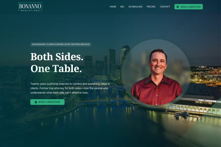 Bonanno Mediations mediation practice website, homepage above the fold, designed by Dan Gilroy Design