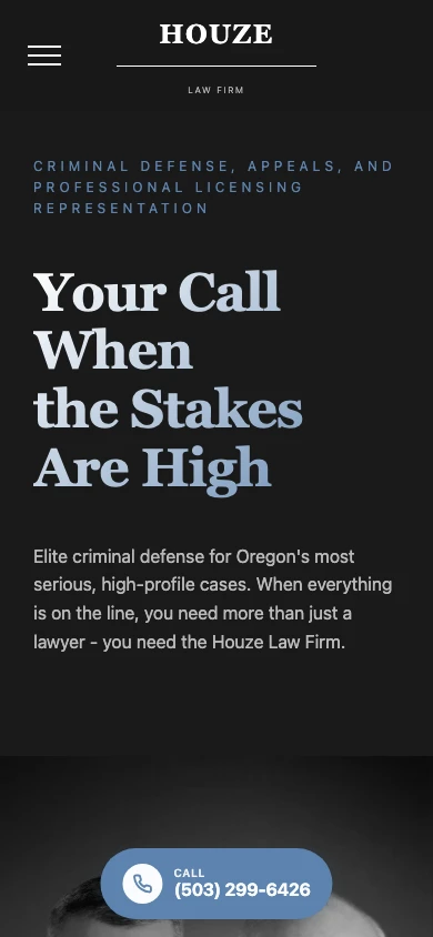 Houze Law Firm law firm website, mobile homepage above the fold, designed by Dan Gilroy Design
