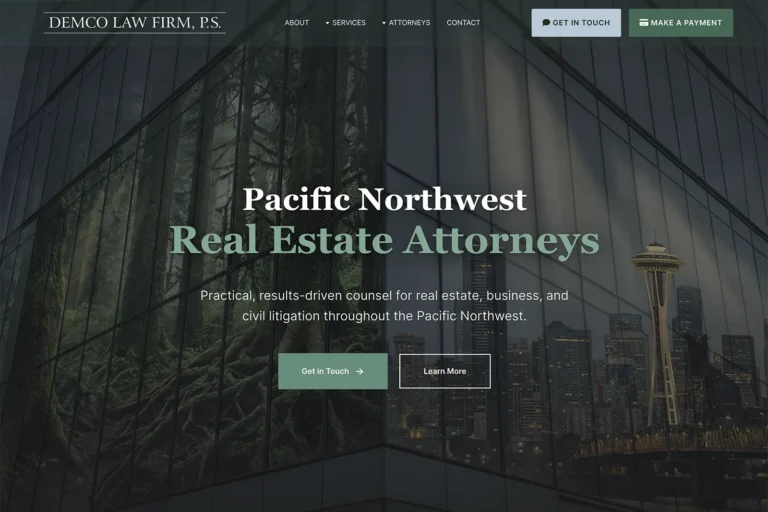 Demco Law Firm law firm website, homepage above the fold, designed by Dan Gilroy Design