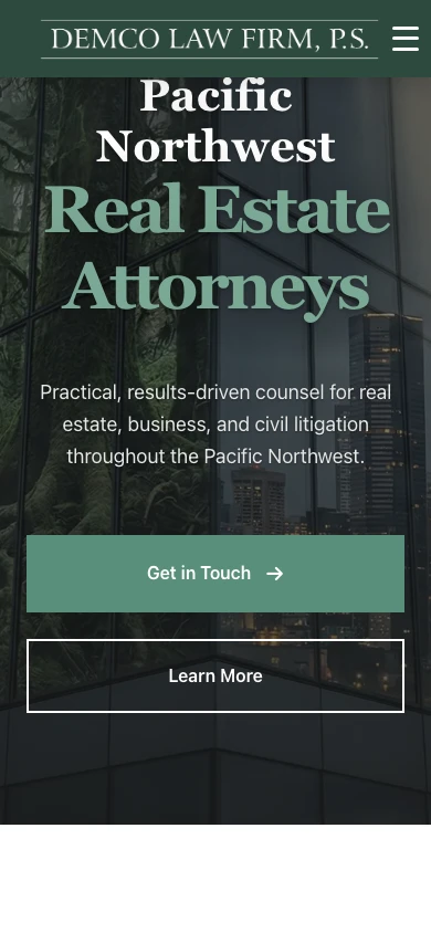 Demco Law Firm law firm website, mobile homepage above the fold, designed by Dan Gilroy Design