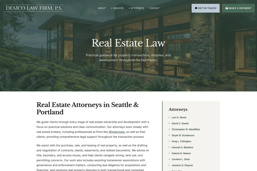 Demco Law Firm law firm website, site design view 4, designed by Dan Gilroy Design