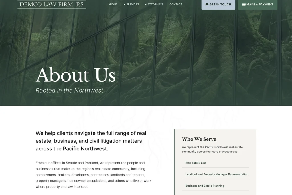 Demco Law Firm law firm website, site design view 3, designed by Dan Gilroy Design