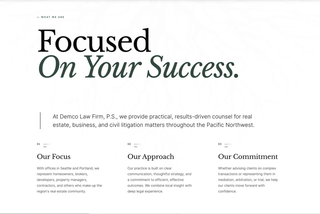 Demco Law Firm law firm website, site design view 2, designed by Dan Gilroy Design