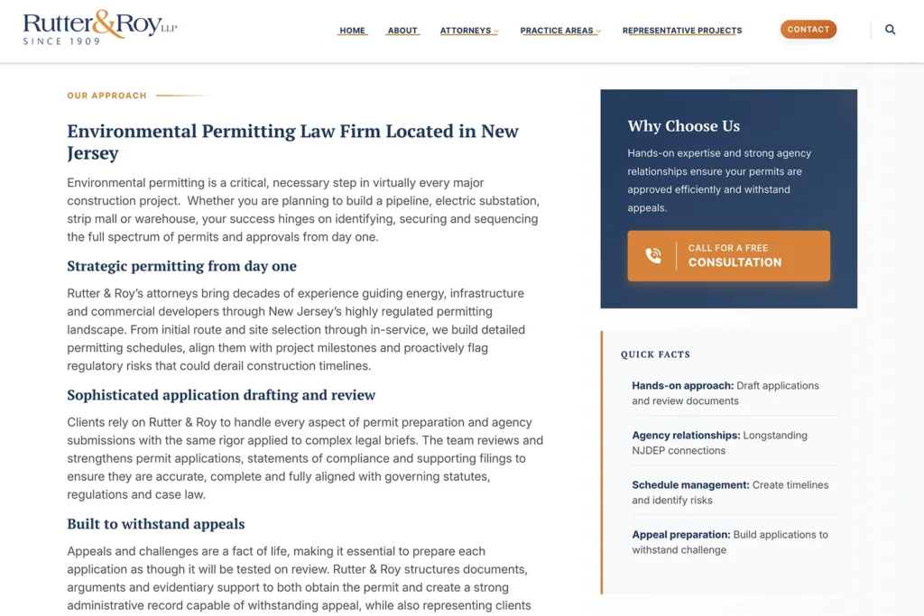 Rutter & Roy LLP law firm website, site design view 4, designed by Dan Gilroy Design