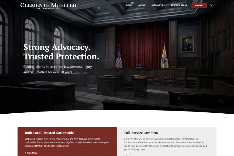 Clemente Mueller law firm website homepage, designed by Dan Gilroy Design