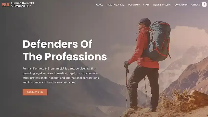 Furman Kornfeld and Brennan homepage using orange and charcoal