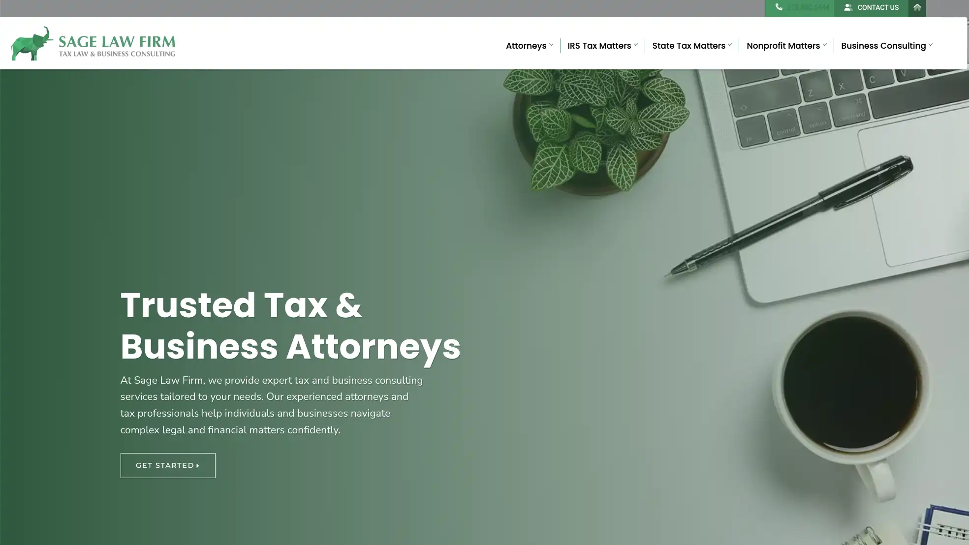 Sage Law Firm homepage using muted and deep greens