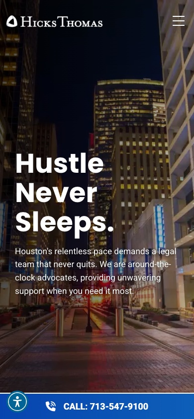 Hicks Thomas LLP website on mobile