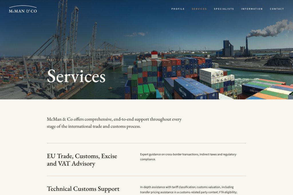 McMan & Co. Services page desktop design
