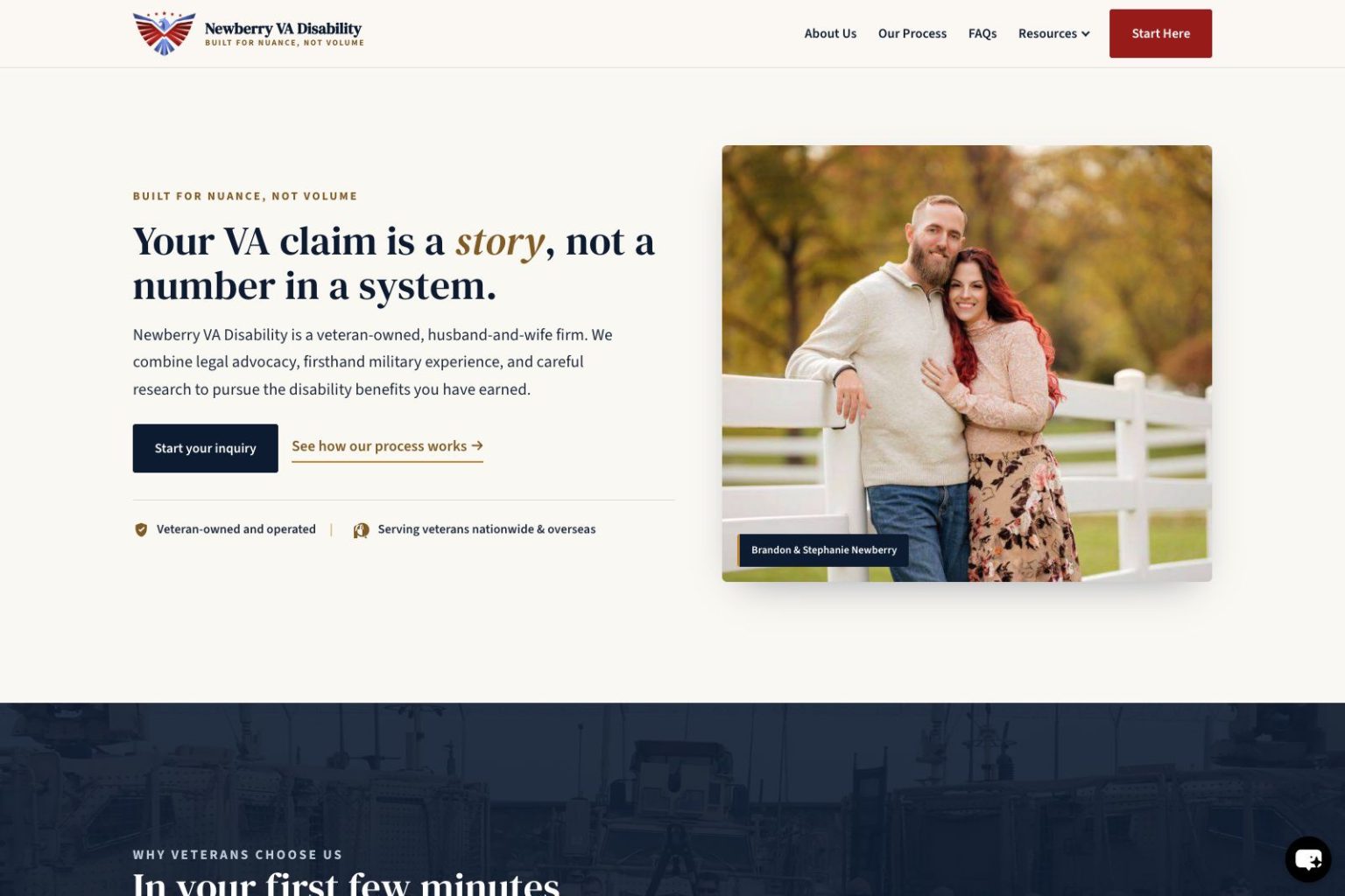 Newberry VA Disability Law homepage desktop design