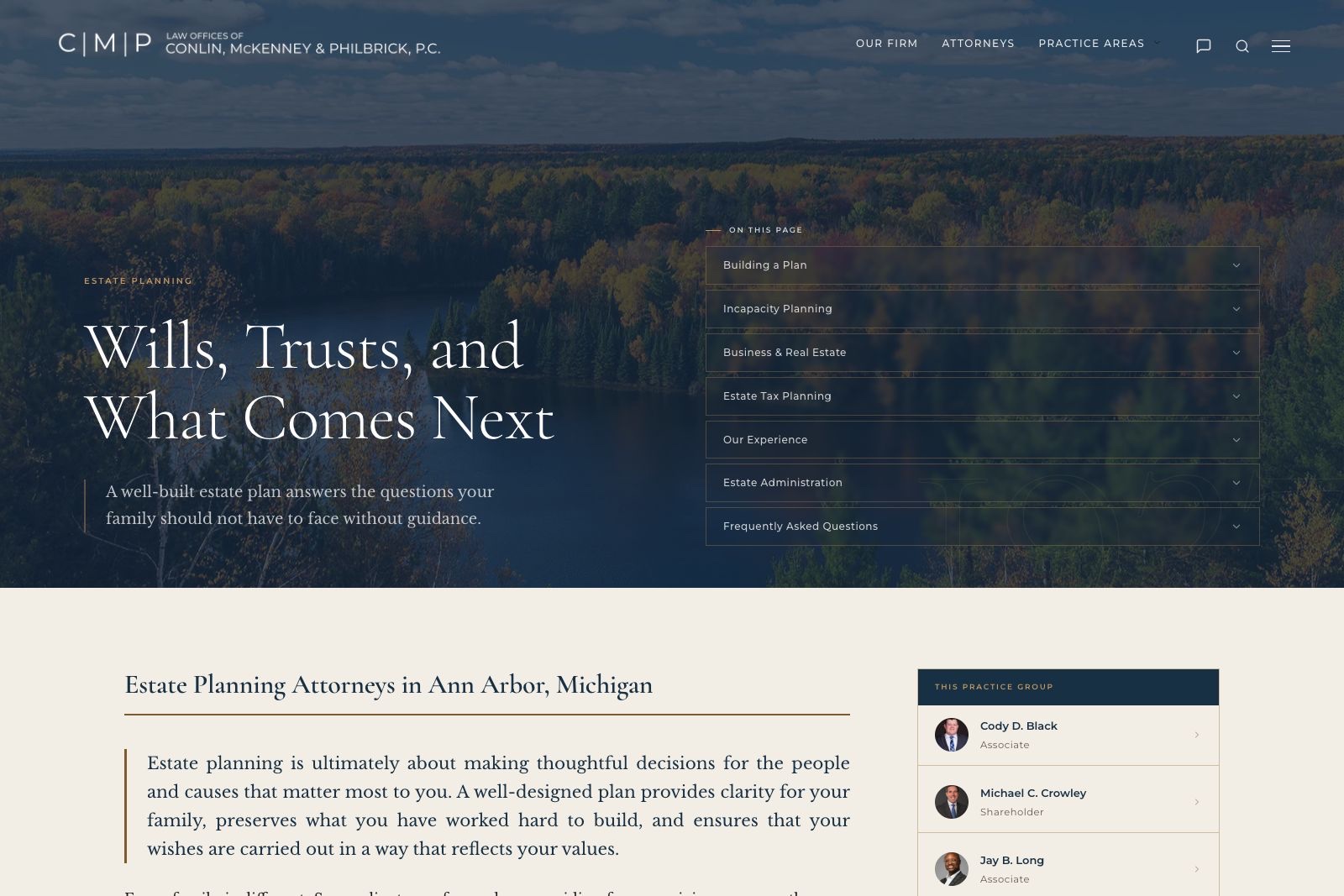 Conlin McKenney & Philbrick Estate Planning website design