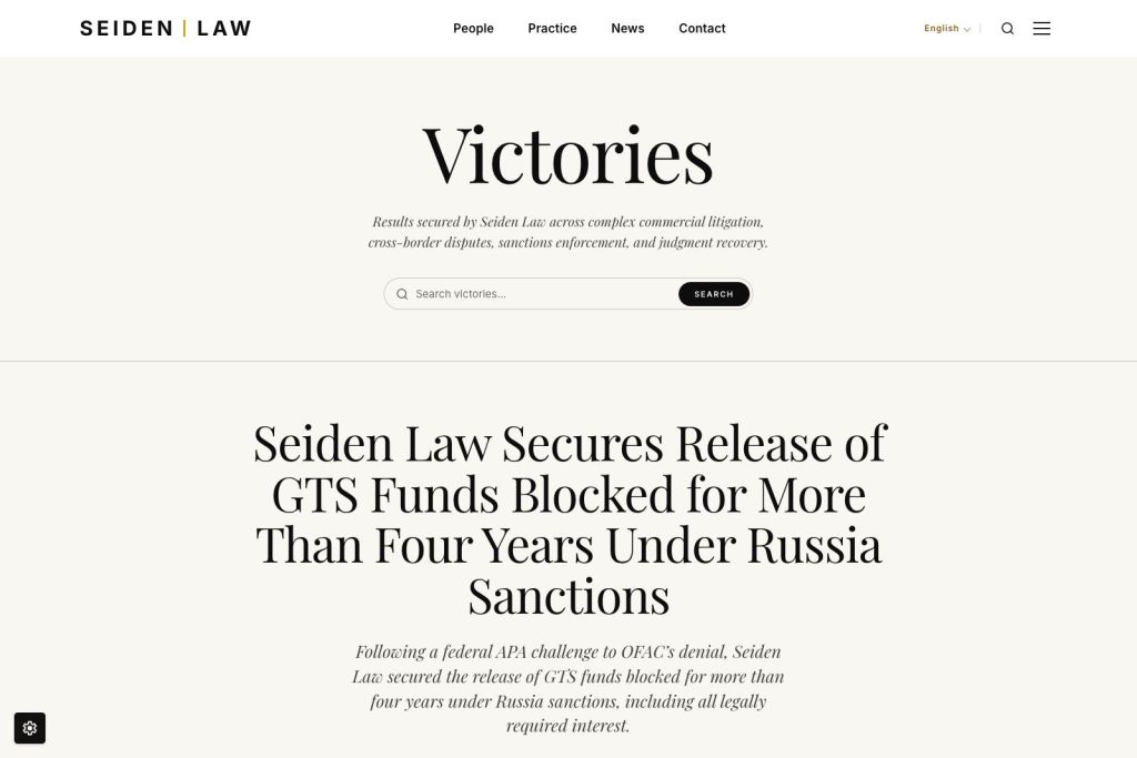 Seiden Law LLP Victories page desktop design