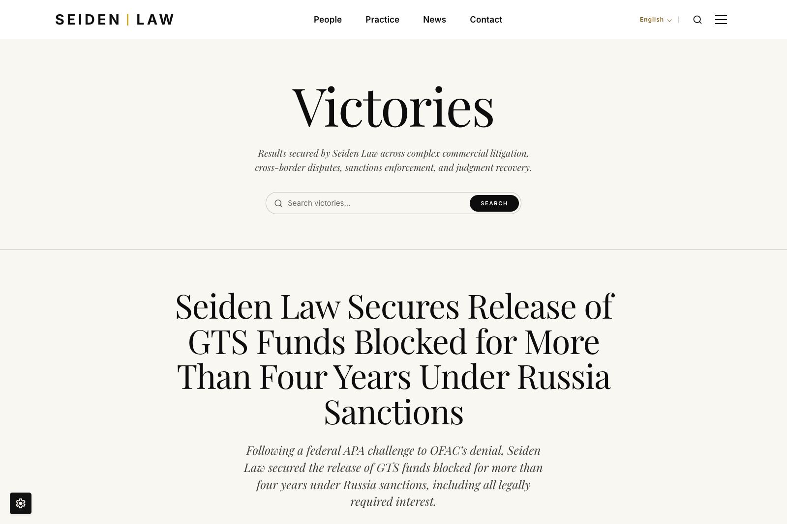 Seiden Law LLP Victories page desktop design