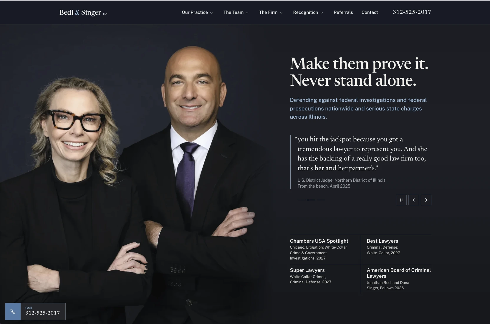 Bedi & Singer LLP website on desktop