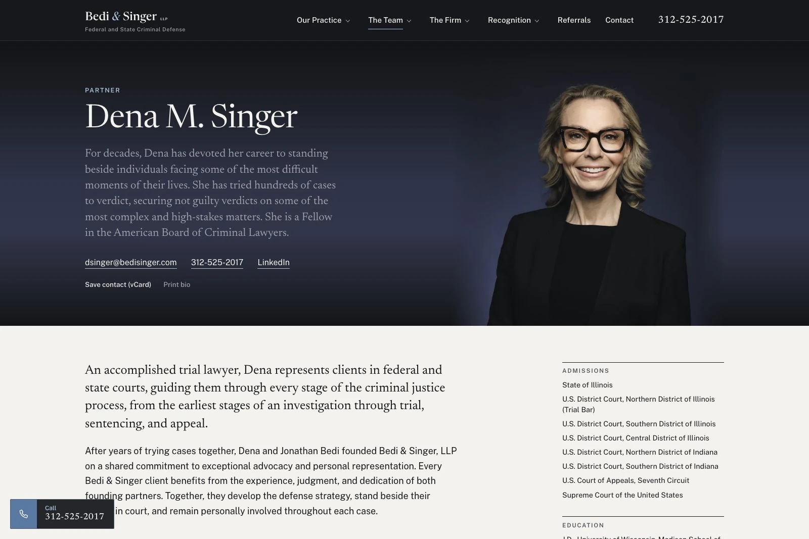 Dena M. Singer profile on the Bedi & Singer LLP website