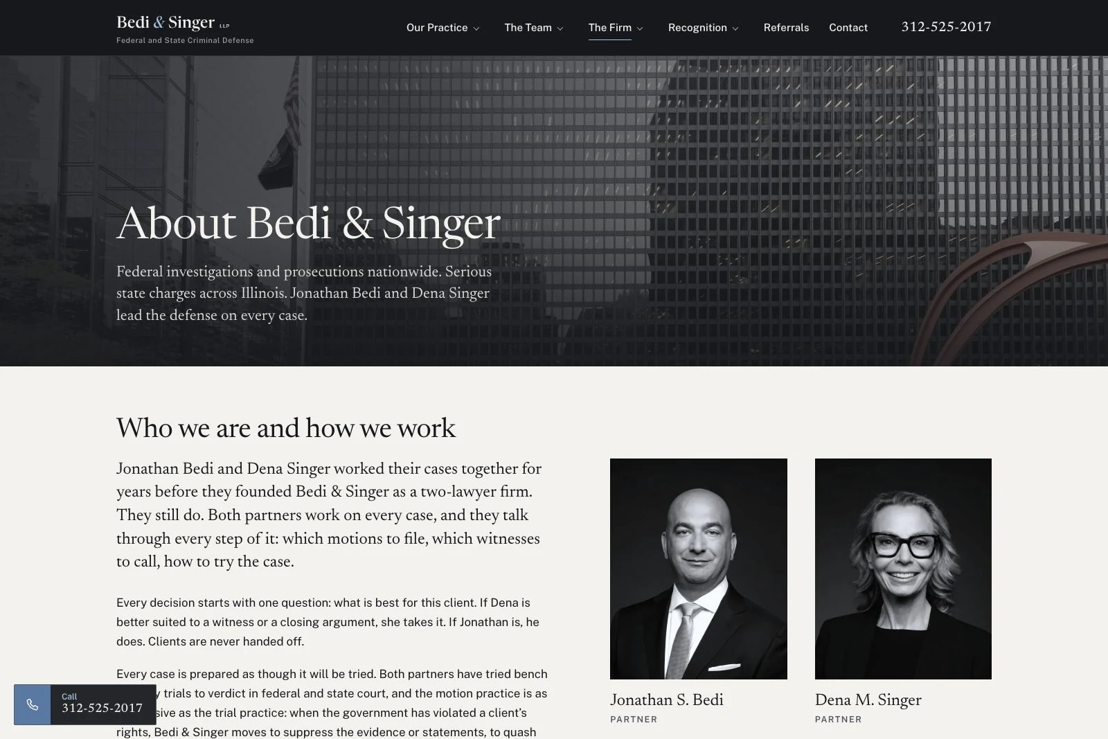 Bedi & Singer firm page with partner profiles